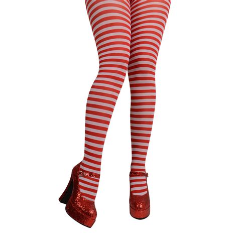 Red And White Striped Opaque Tights Lilibizarre