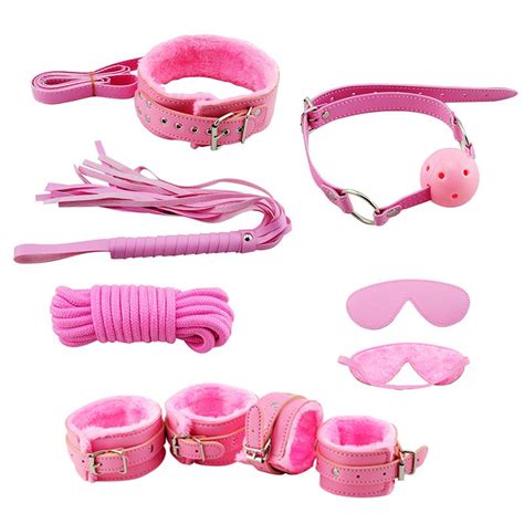 pink fur bondage sm fetish set kit whip rope blindfold