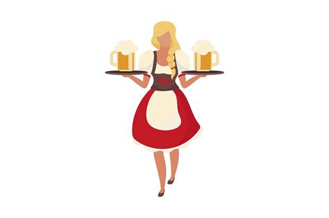 blonde waitress with beer food illustrations ~ creative market