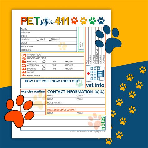 pet sitter  printable printable templates