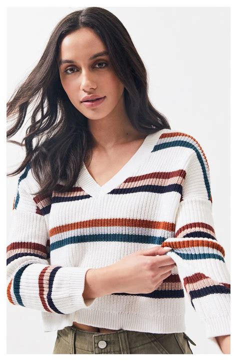 La Hearts Stripe V Neck Pullover Sweater Pullover Sweaters For