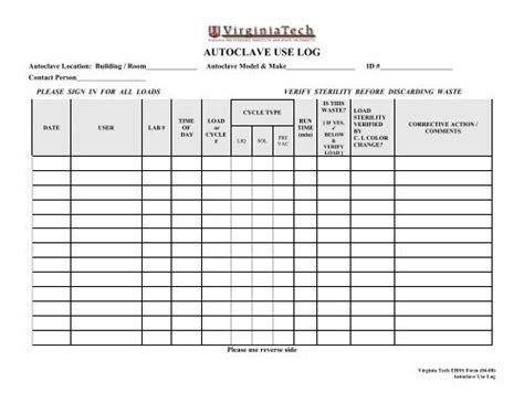 printable autoclave sterilization log sheet printable templates
