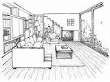 Room Drawing Perspective Living Interior Choose Board Point Draw Drawings sketch template