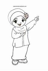 Coloring Muslimah Kids Gambar Anak Colouring Open Eid Crafts sketch template