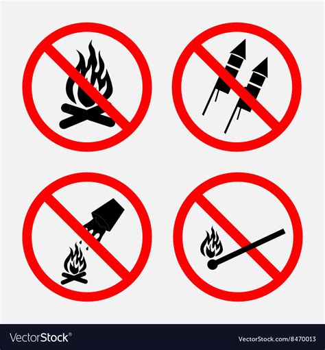 A Set Signs Prohibiting Fire Prohibited Royalty Free Vector