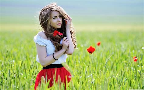 Beautiful Girl With Red Flower
