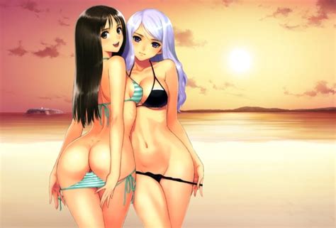 wallpaper tony taka hentai hot sexy boobs breasts bikini beach sea sunset sideboob