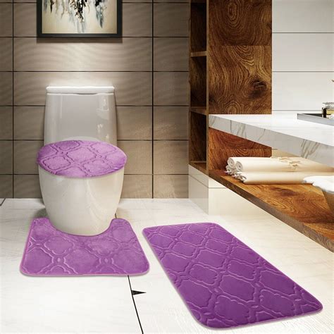 pc  purple design bathroom bath mat set includes  contour mat  lid toilet cover  bath