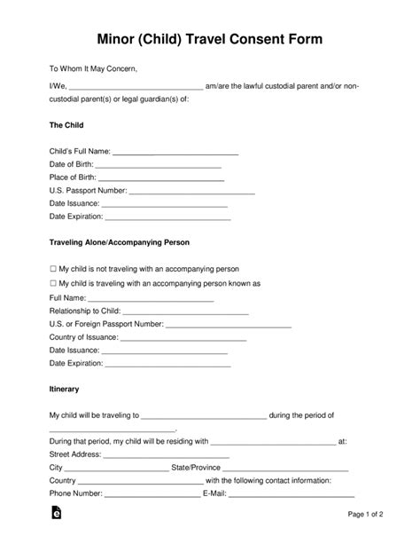 travel consent letter  minor travelling   parent template