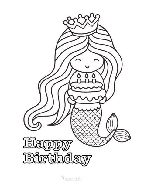 happy birthday coloring pages mermaid  cake cupcake coloring