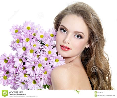 sexy teen girl with flowers royalty free stock images