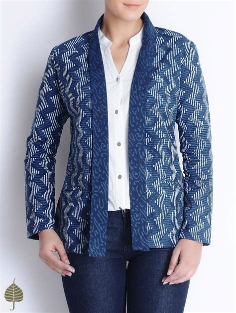 natural indigo ivory bagru printed cotton jacket kurti designs latest