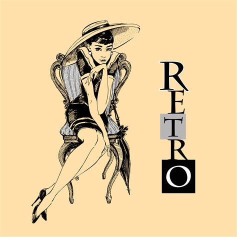 retro girl  hat elegant lady graphics vector  vector art