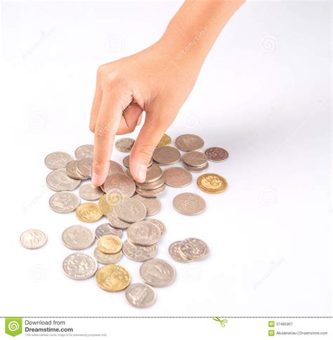 picking  coins stock image image  hold bank coins