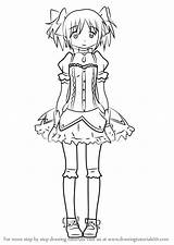 Madoka Magica Magi Puella Kaname Draw Drawing Step Anime sketch template