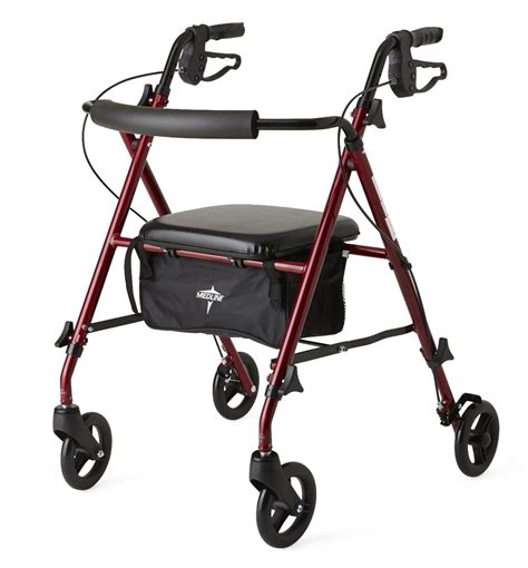 medline ultra lightweight aluminum rollator walker  adjustable seat arms   wheels