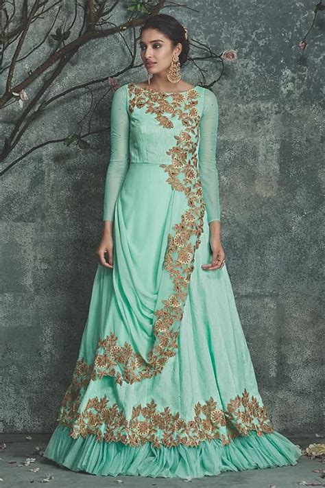 Buy Sea Green Embroidered Silk Party Wear Embellished Indo Western