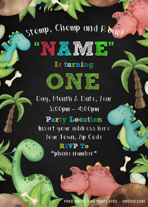 editable blank dinosaur invitation template