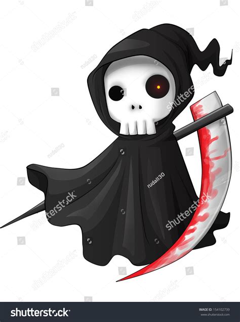 cute cartoon grim reaper scythe isolated stock