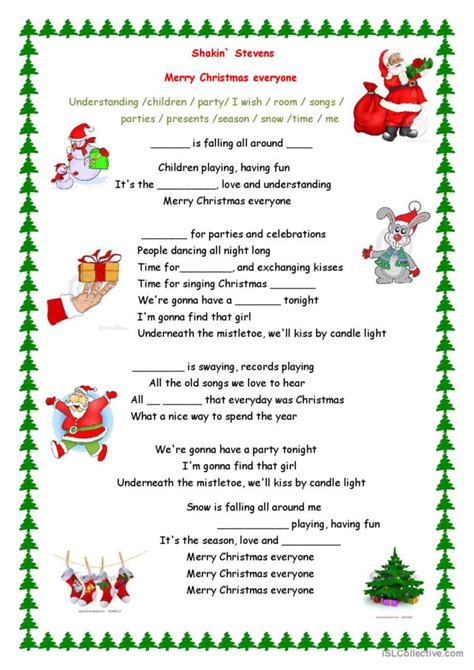 merry christmas  song song  english esl worksheets