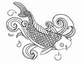 Coloring Fish Koi Pages Carp Drawing Colouring Outline Adult Printable Clipart Kids Line Aquarium Jellyfish Saltwater Paisley Getdrawings Print Realistic sketch template