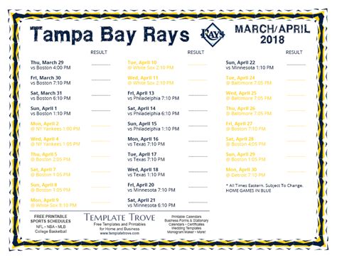 printable  tampa bay rays schedule
