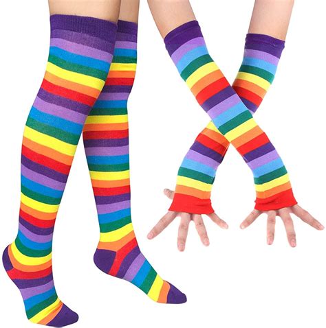 chalier womens rainbow striped knee thigh high