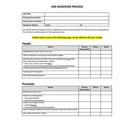 role handover template role handover job role handover word template