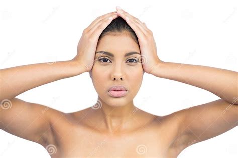 Serious Nude Brunette Holding Her Head Stock Image Image Of Women