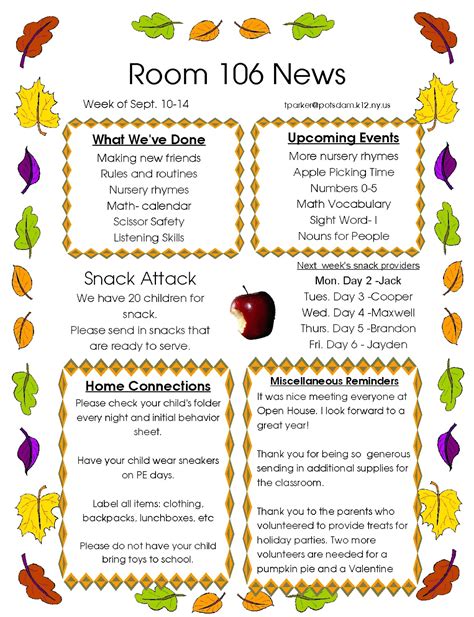 parkers kindergarten classroom room  newsletter