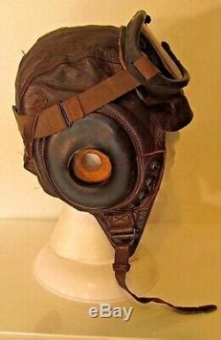 vintage wwii ww  army air force pilot leather flight helmet