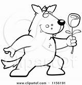 Wolf Cartoon Romantic Holding Rose Clipart Cory Thoman Outlined Coloring Vector 2021 sketch template