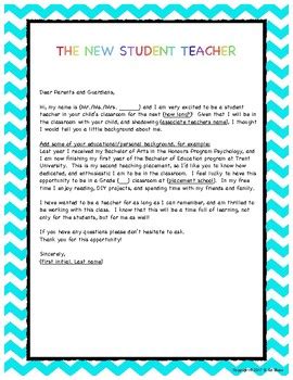 student teacher introductory letter  parents   hinton tpt