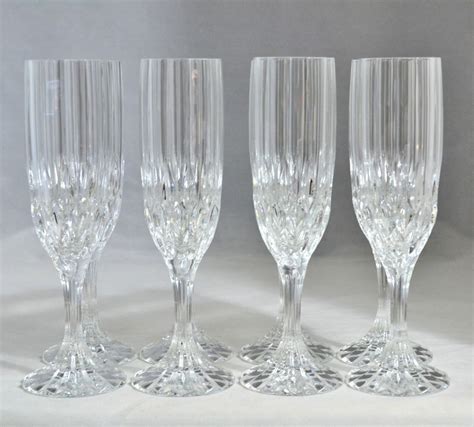 Set Of 8 Lead Crystal Fluted Diamond Cut Champagne Glasses From