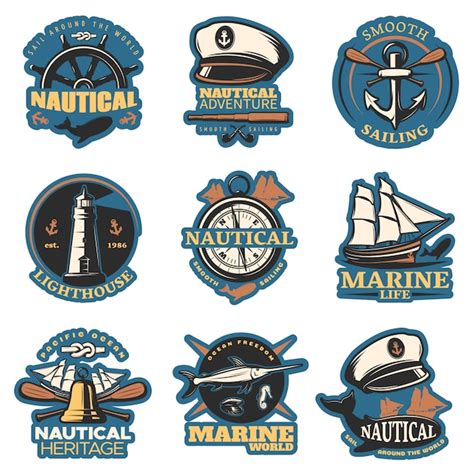 vector nautical emblem set  color  smooth sailing nautical