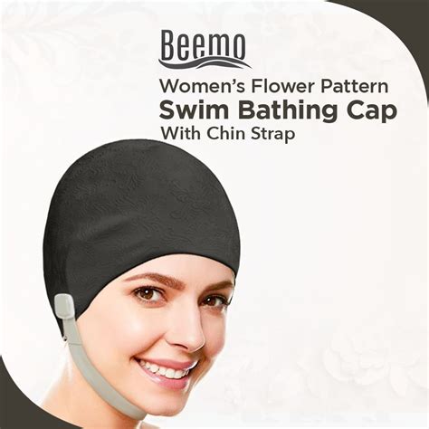 Beemo Womens Swim Bathing Cap Turban Polyester Latex Lined Pleated For