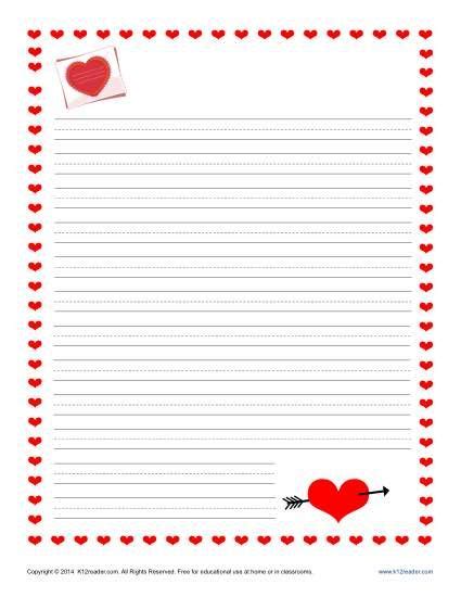 valentines day writing paper  kids  printable templates