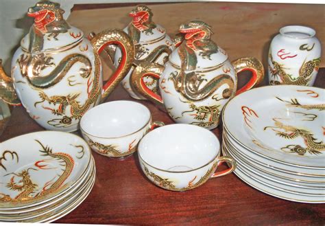 vintage  nippon japanese moriage lithophane dragonware tea set instappraisal