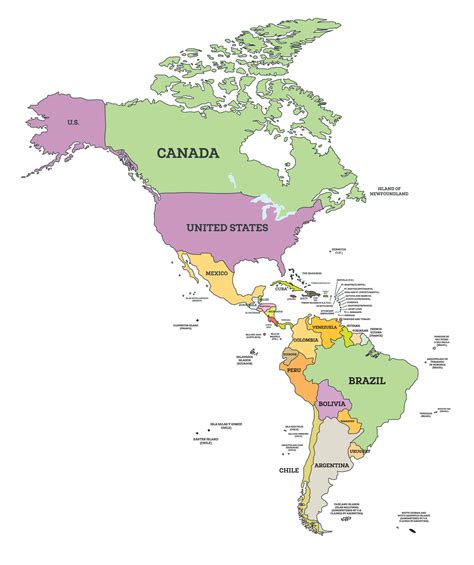 Mapa Político De América Del Sur Y Del Norte En Proyección Mercator