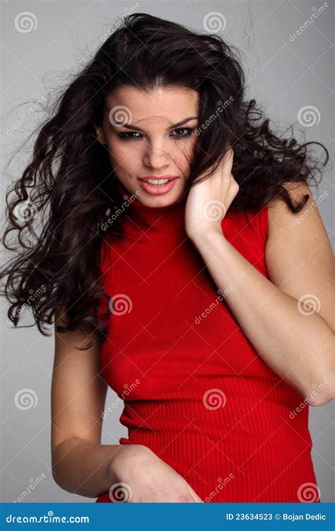 Attractive Curly Haired Brunette Posing Stock Image Image Of Posing