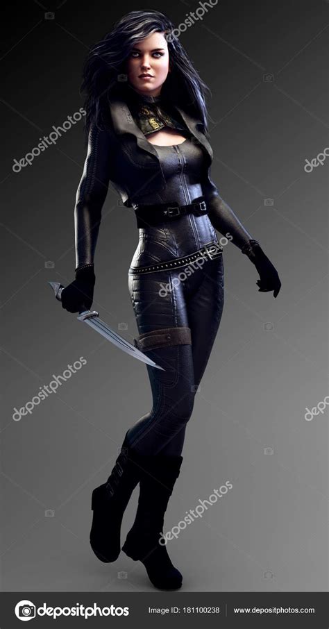 beautiful urban fantasy woman dressed black leather