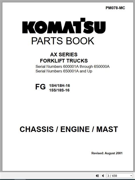 komatsu forklift truck ax series fghs  parts bookpm mc