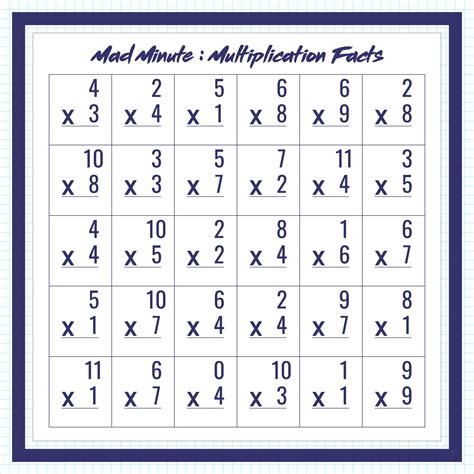mad minute multiplication printable  calendar printable