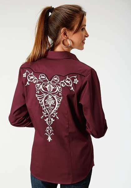 womens embroidered western shirt maroon wfancy emb rodeo outfits