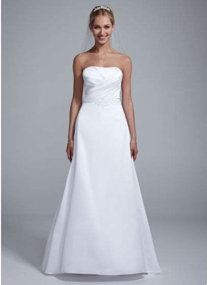 strapless satin beaded gown with pleated bodice davids bridal