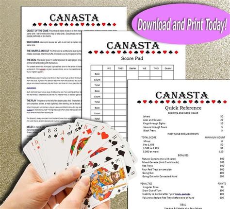 learn  play canasta score sheet rules  quick etsy fun card