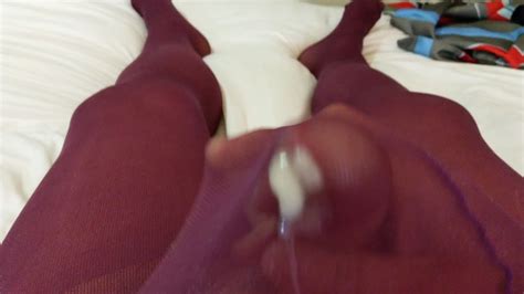 Wanking And Cumming Through Purple Tights Pantyhose