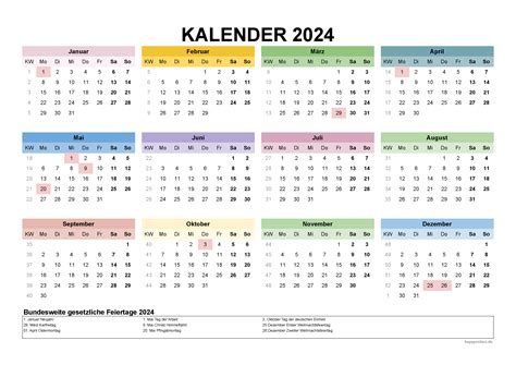 kalender  mit kalenderwochen und feiertagen  xls png