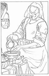 Vermeer Paintings Milkmaid Colouring sketch template