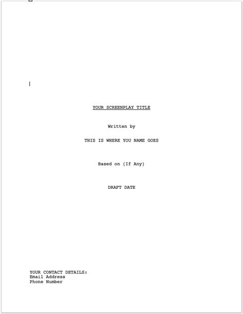 format  screenplay title page